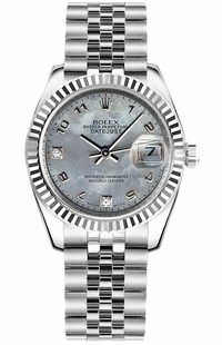 Rolex Datejust 31 Automatic Steel & 18k White Gold Fluted Bezel Watch 178274
