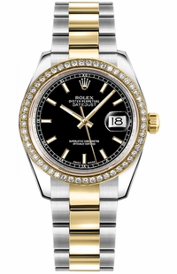 Rolex Datejust 31 Black Dial Diamond Watch 178383-0051
