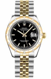 Rolex Datejust 31 Black Dial Gold & Steel Women's Watch 178343-0031