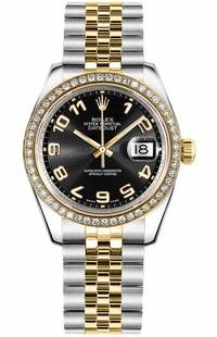 Rolex Datejust 31 Black Dial Yellow Gold & Steel Watch 178383