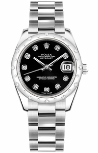 Rolex Datejust 31 Black Diamond Oyster Bracelet Watch 178344-0030