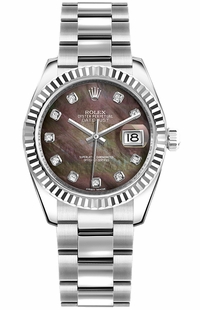 Rolex Datejust 31 Black Mother of Pearl Diamond Dial Watch 178274-0051