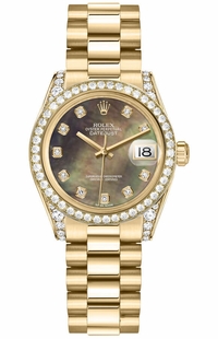 Rolex Datejust 31 Black Mother of Pearl Diamond President Bracelet Watch 178158-0051