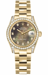 Rolex Datejust 31 Black Mother of Pearl Diamond Watch 178158-0056