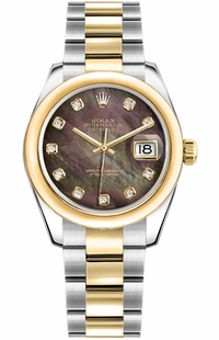 Rolex Datejust 31 Black Mother of Pearl Diamond Women's Watch 178243-0068