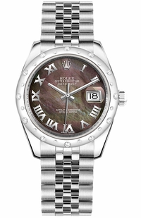 Rolex Datejust 31 Black Mother of Pearl Roman Numeral Dial Watch 178344