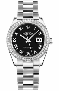 Rolex Datejust 31 Black Roman Numeral Oyster Bracelet Watch 178384-0055
