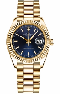 Rolex Datejust 31 Blue Dial Automatic Gold Watch 178278