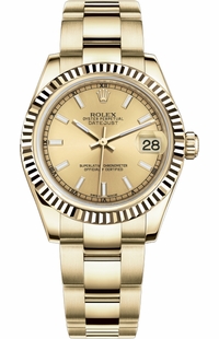 Rolex Datejust 31 Champagne Dial Fluted Bezel Gold Watch 178278-0070