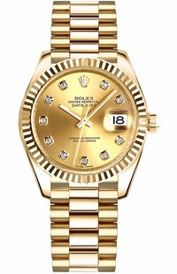 Rolex Datejust 31 Champagne Diamond Gold Watch 178278