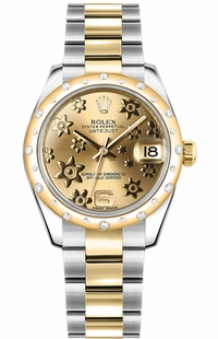 Rolex Datejust 31 Champagne Floral Diamond Watch 178343-0003