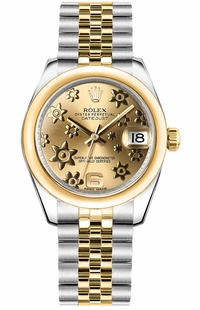Rolex Datejust 31 Champagne Floral Motif Dial Watch 178243