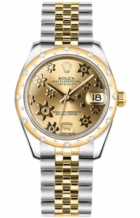 Rolex Datejust 31 Champagne Floral Motif Dial Watch 178343-0013