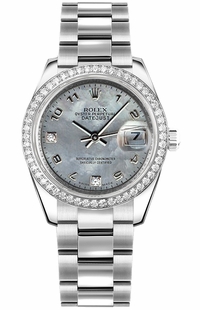 Rolex Datejust 31 Domed 18K White Gold Bezel Watch 178384