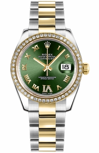 Rolex Datejust 31 Green Dial Yellow Gold & Steel Watch 178383-0043