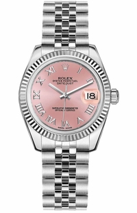 Rolex Datejust 31 Pink Roman Numeral Jubilee Bracelet Watch 178274-0077