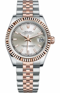 Rolex Datejust 31 Rose Gold & Steel Silver Dial Watch 178271-0003 