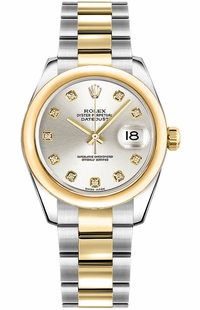 Rolex Datejust 31 Silver Diamond Dial Women's Watch 178243-0022