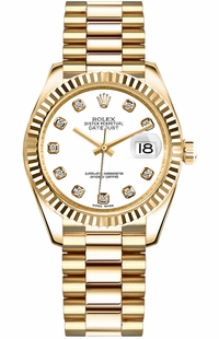 Rolex Datejust 31 White Diamond President Bracelet Gold Watch 178278
