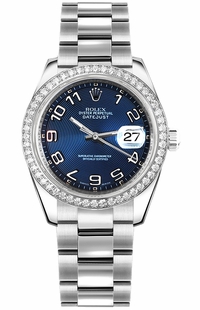 Rolex Datejust 31 White Gold Diamond Blue Dial Watch 178384