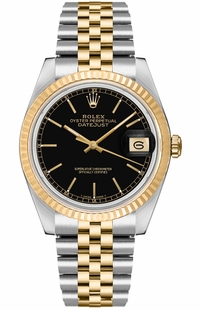 Rolex Datejust 36 Black Dial 18k Yellow Gold & Steel Watch 16233