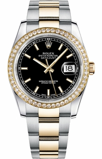 Rolex Datejust 36 Black Dial Diamond Bezel Watch 116243
