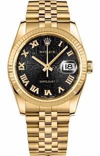 Rolex Datejust 36 Black Dial Gold Watch 116238-0073