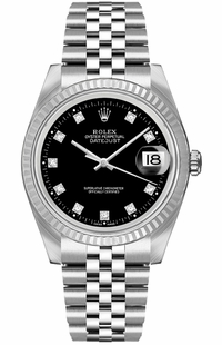 Rolex Datejust 36 Black Diamond Dial Steel & 18k White Gold Unisex Watch 16234
