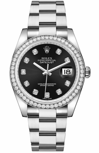 Rolex Datejust 36 Black Diamond Oyster Bracelet Watch 116244-0017