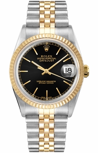 Rolex Datejust 36 Black Index Dial Yellow Gold & Stainless Steel Unisex Watch 16013