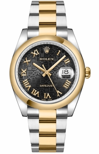 Rolex Datejust 36 Black Jubilee Roman Numeral Oyster Bracelet Watch 116203-0191