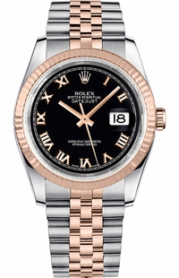 Rolex Datejust 36 Black Roman Numeral Dial Watch 116231-0085