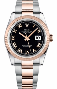 Rolex Datejust 36 Black Roman Numeral Oyster Bracelet Watch 116231-0080