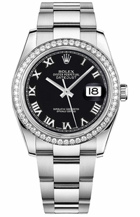 Rolex Datejust 36 Black Roman Numeral Oyster Bracelet Watch 116244-0040