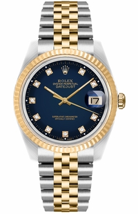 Rolex Datejust 36 Vignette Blue Dial Gold & Steel Diamond Watch 16233