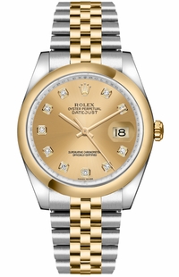 Rolex Datejust 36 Champagne Diamond Dial Watch 116203-0140