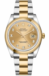 Rolex Datejust 36 Champagne Diamond Gold & Steel Watch 116203-0130