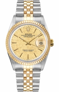 Rolex Datejust 36 Champagne Linen Dial Unisex Watch 16013