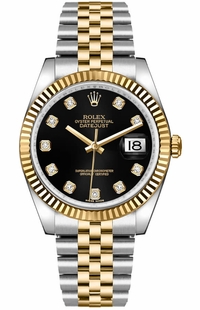 Rolex Datejust 36 Gold & Steel Black Dial Diamond Women's Watch 116233-0158