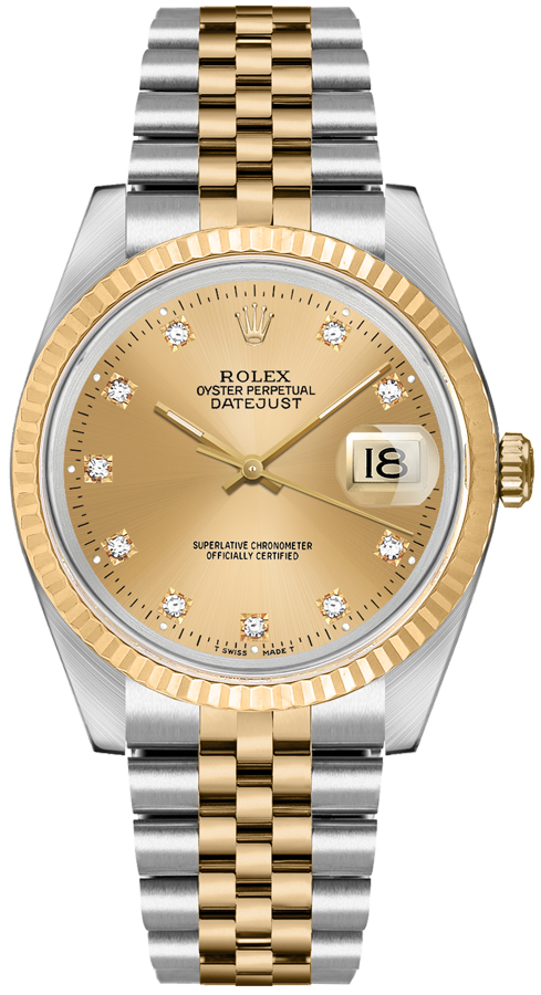 Rolex Datejust 16233 36mm Steel and Yellow Gold Champagne Diamond