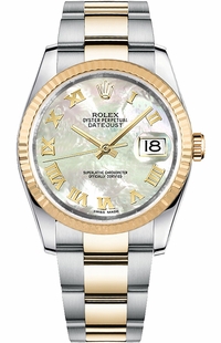 Rolex Datejust 36 Mother of Pearl Roman Numeral Oyster Bracelet Watch 116233-0176