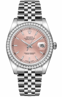 Rolex Datejust 36 Pink Dial Diamond Bezel Women's Watch 116244-0050