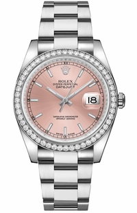Rolex Datejust 36 Pink Diamond Bezel White Gold & Steel Watch 116244-0061