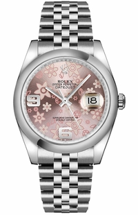 Rolex Datejust 36 Pink Floral Dial Women's Watch 116200-0086