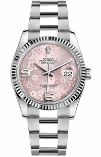 Rolex Datejust 36 Pink Floral Fluted Bezel Women's Watch 116234-0144
