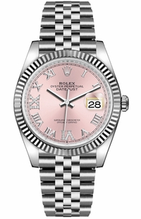 Rolex Datejust 36 Pink Roman Dial with Diamonds Women's Watch 126234-0031