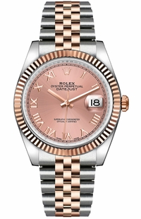 Rolex Datejust 36 Pink Roman Numeral Jubilee Bracelet Watch 116231-0089