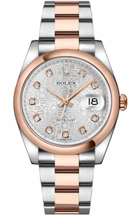 Rolex Datejust 36 Rose Gold & Steel Silver Dial Watch 116201-0077