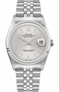 Rolex Datejust 36 Silver Dial Engine Turned Bezel Unisex Watch 16220