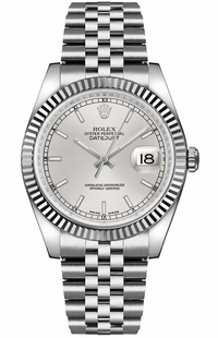 Rolex Datejust 36 Silver Dial Fluted Bezel Jubilee Bracelet Watch 116234